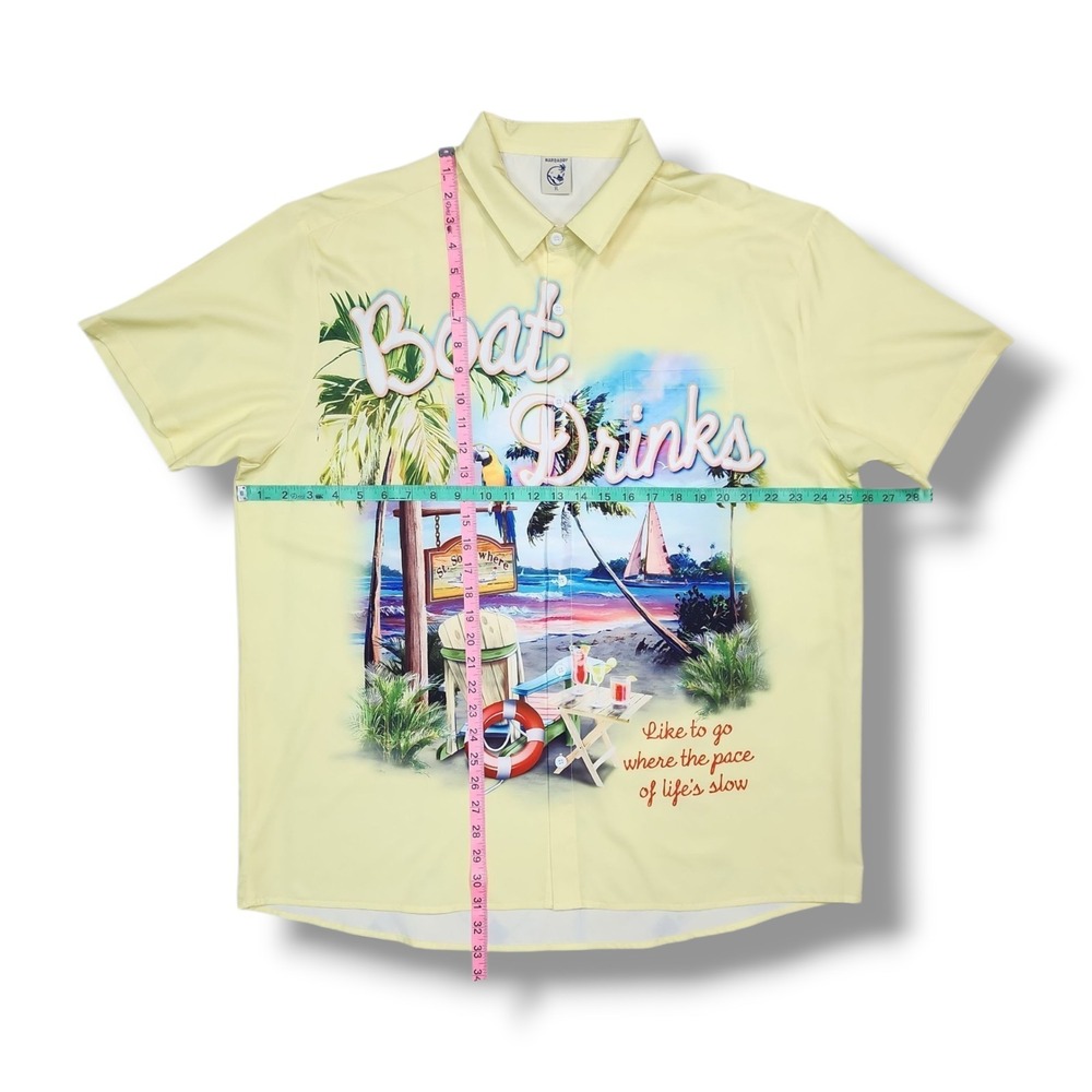Hardaddy BOAT DRINKS Hawaiian‎ Button Up Short Sleeve Yellow Shirt Men's XL - Picture 3 of 10
